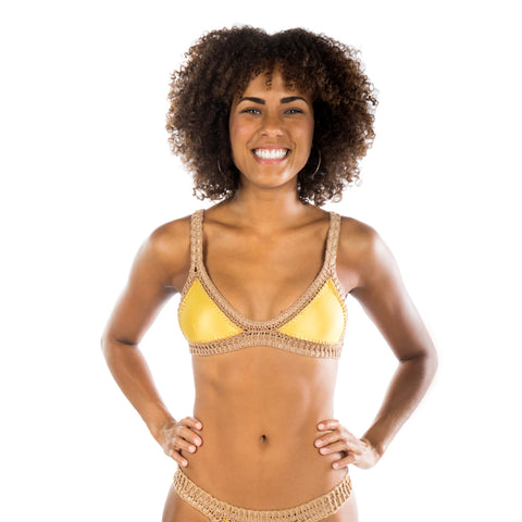 GOLD CROCHET-TRIM BIKINI TOP - Bikinis Market
