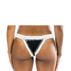 BLACK / WHITE CROCHET-TRIM BIKINI BOTTOM - Bikinis Market