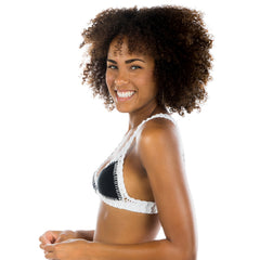 BLACK / WHITE CROCHET-TRIM BIKINI TOP - Bikinis Market