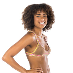 BROWN FAUX SUEDE CROCHET-TRIM BIKINI TOP - Bikinis Market