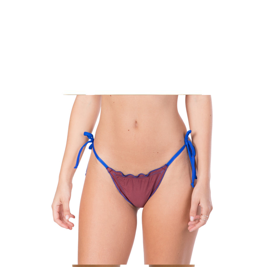 BURGUNDY WITH BLUE RUFFLE BIKINI BOTTOM - Bikinis Market