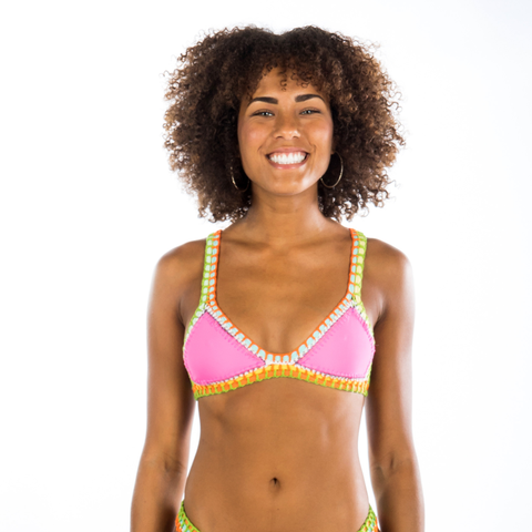 HOT PINK CROCHET-TRIM BIKINI TOP - Bikinis Market