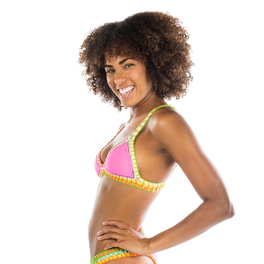 HOT PINK CROCHET-TRIM BIKINI TOP - Bikinis Market