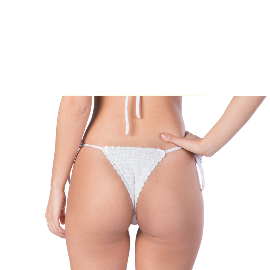 WHITE AND STRIPED SIDE TIE CROCHET BIKINI BOTTOM - Bikinis Market