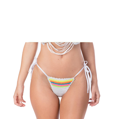 WHITE AND STRIPED SIDE TIE CROCHET BIKINI BOTTOM - Bikinis Market