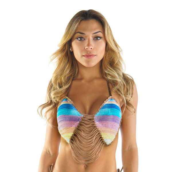 BROWN FRINGE CROCHET BIKINI TOP - Bikinis Market