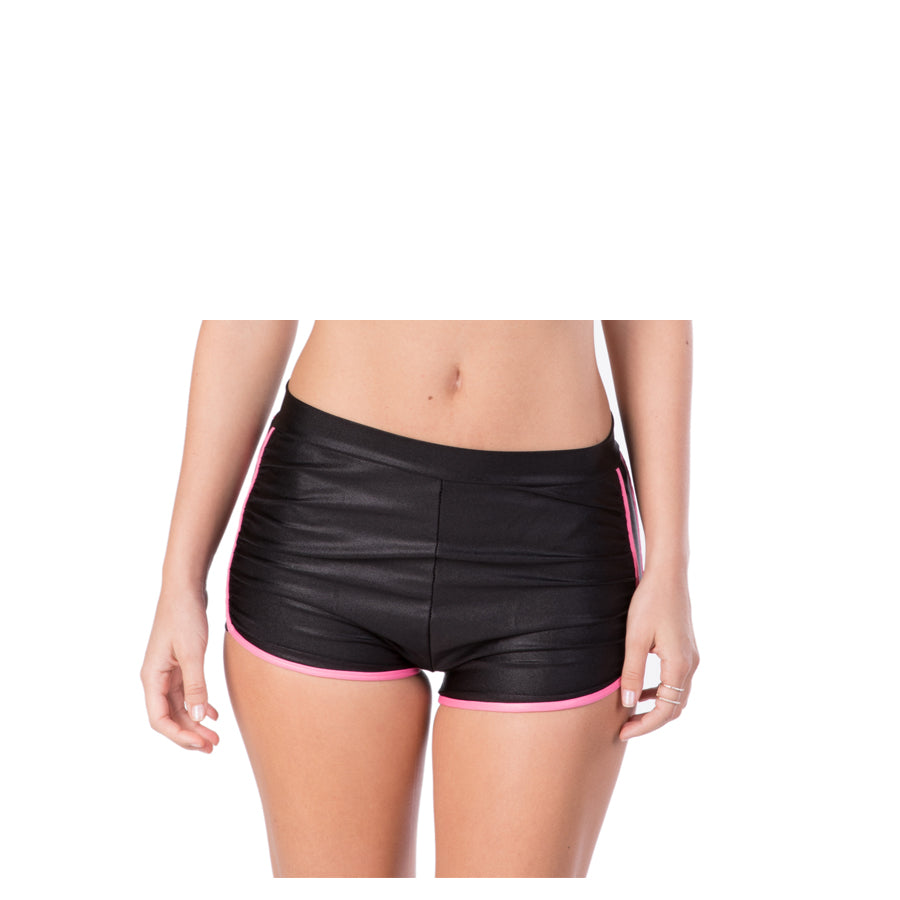 HIGH WAIST METALLIC BLACK BIKINI BOY SHORTS - Bikinis Market