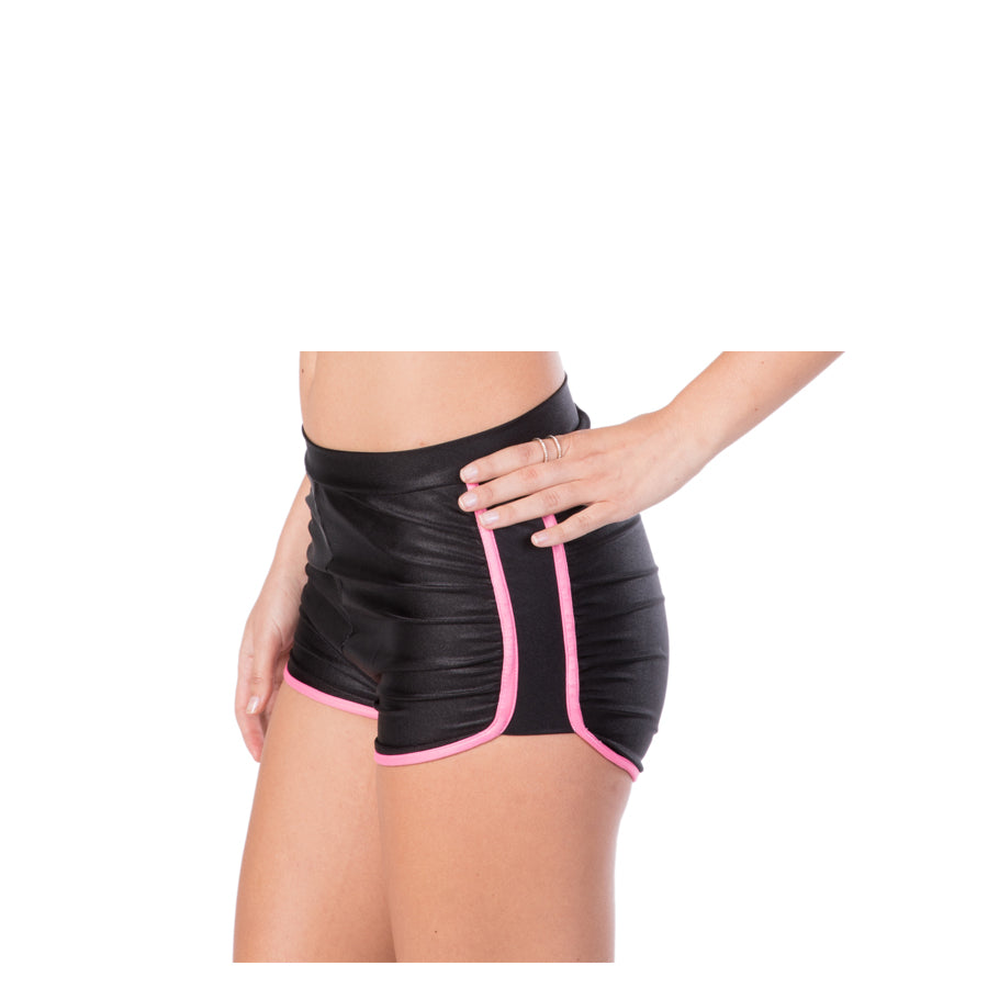 HIGH WAIST METALLIC BLACK BIKINI BOY SHORTS - Bikinis Market