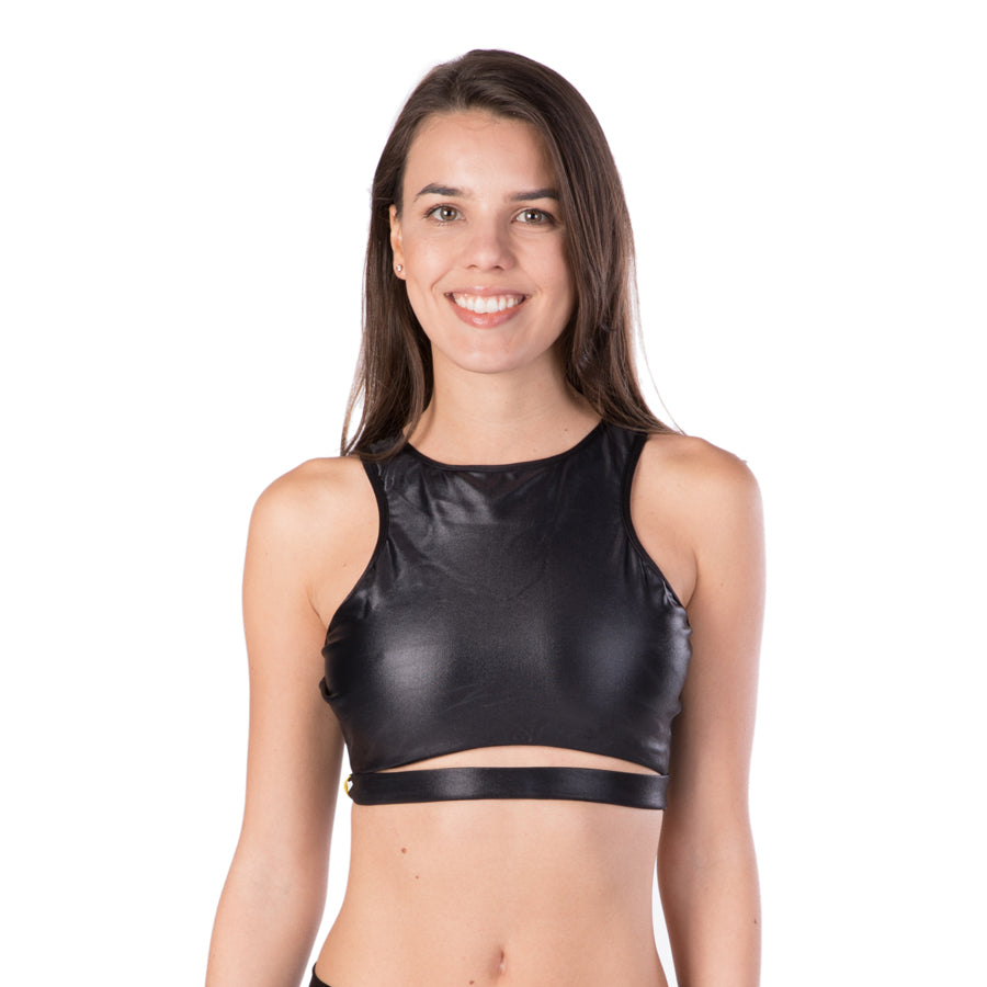 METALLIC BLACK BIKINI CROP TOP - Bikinis Market
