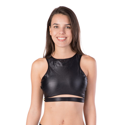 METALLIC BLACK BIKINI CROP TOP - Bikinis Market