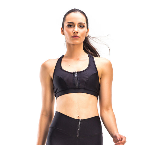 BOXER BLACK ZIP SPORTS BRA - Bikinis Market