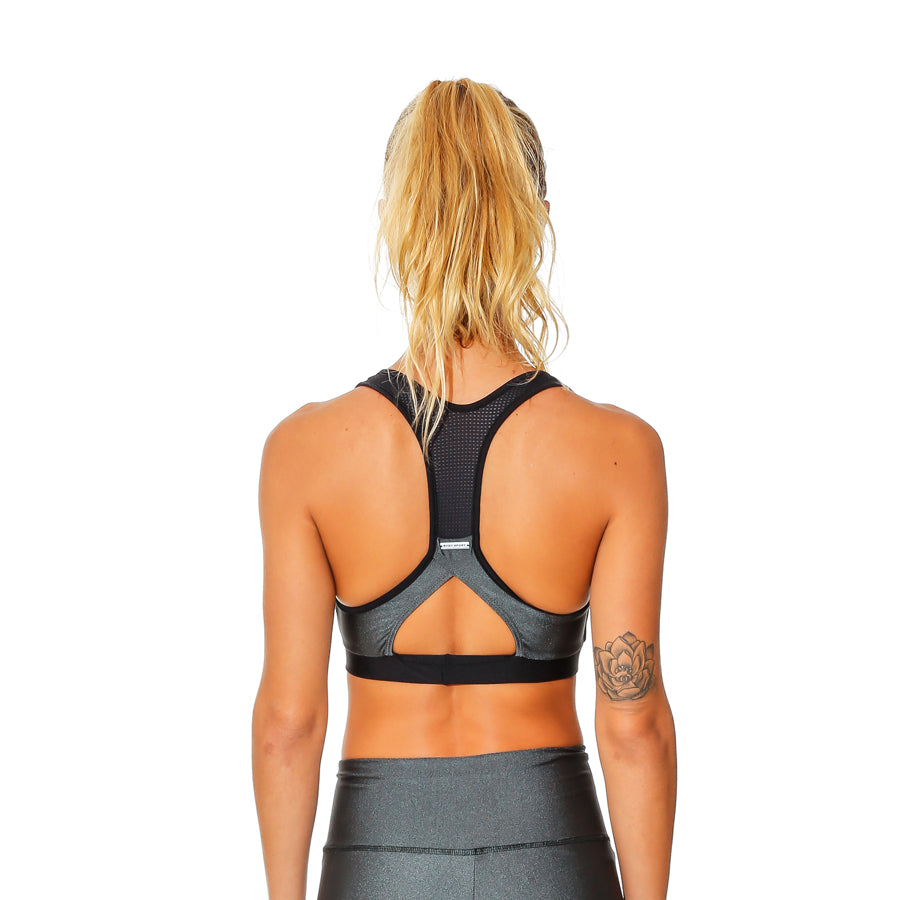 BOXER GRAY ZIP SPORTS BRA - Bikinis Market