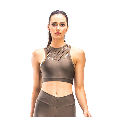 POWER BROWN LASER CROP TOP - Bikinis Market