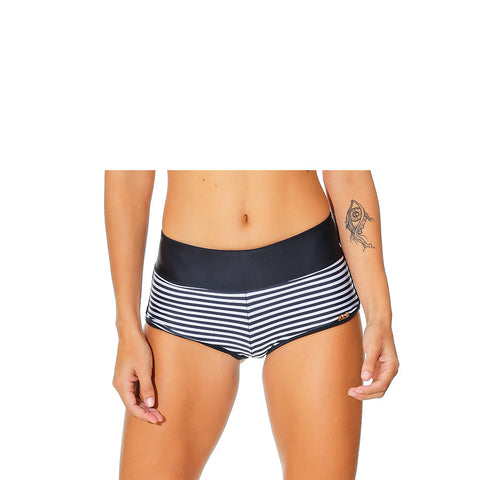 MALICE STRIPED BLACK AND WHITE BIKINI BOTTOM BOY SHORTS - Bikinis Market