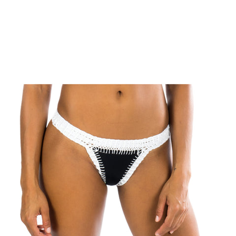 BLACK / WHITE CROCHET-TRIM BIKINI BOTTOM - Bikinis Market
