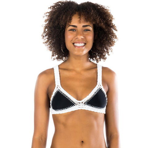 BLACK / WHITE CROCHET-TRIM BIKINI TOP - Bikinis Market